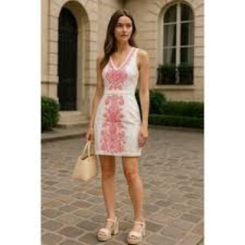 Free People Mini Dress Large Pink White Embroidered Lined Boho Sleeveless Y2K